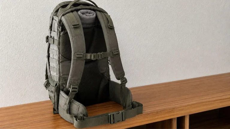 Rucking backpack setup showing hip belt and weight positioning for proper fit and comfort in rucking for women.